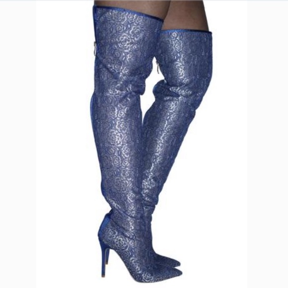 Blue over the Knee Pointed toe boots - Picture 2 of 2